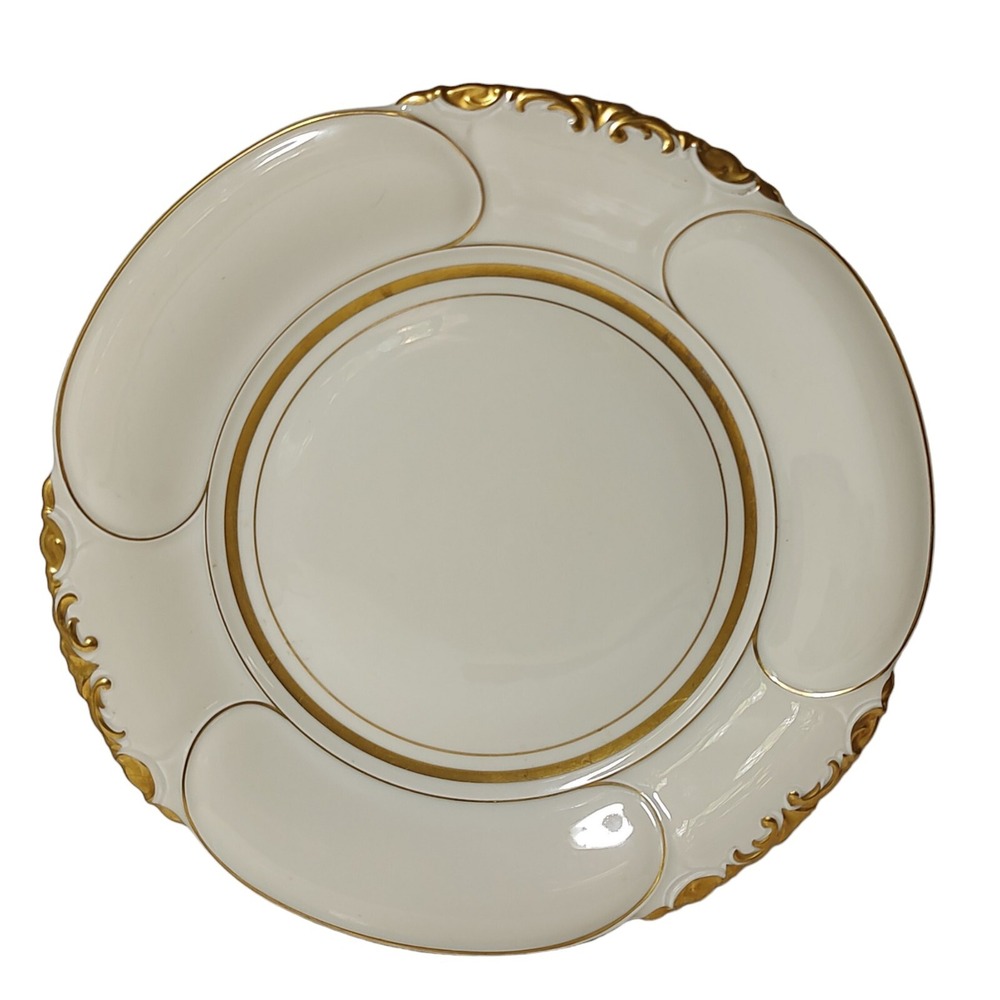 Vintage Schlottenhop Serving Platter Cream and Gold US Zone Bavaria 1940s 12.5in